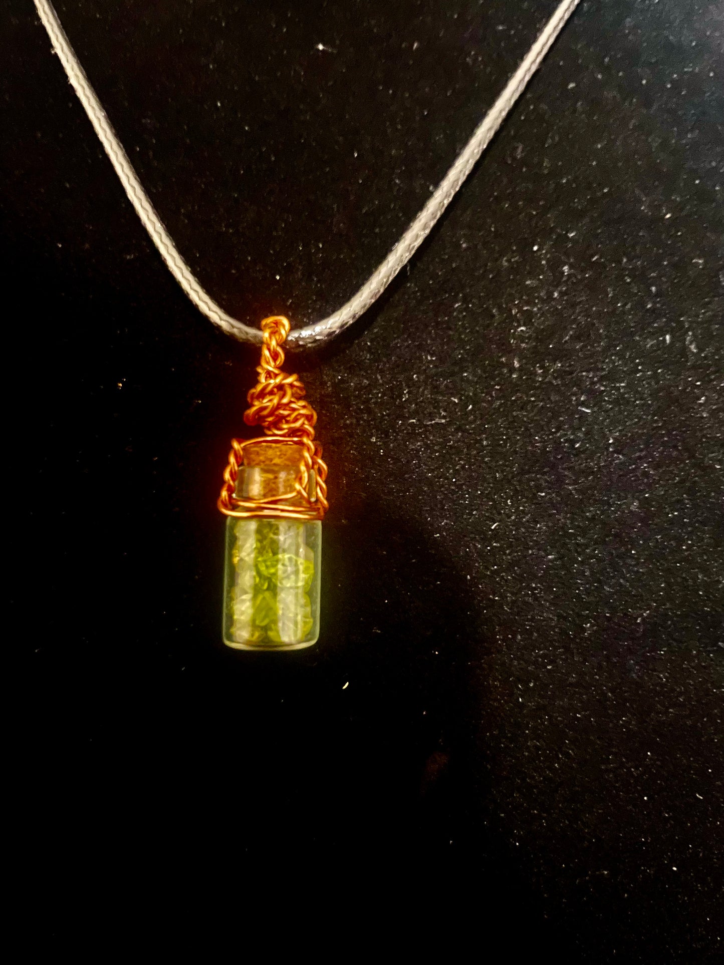 Peridot bottle charm (COPPER) pendant