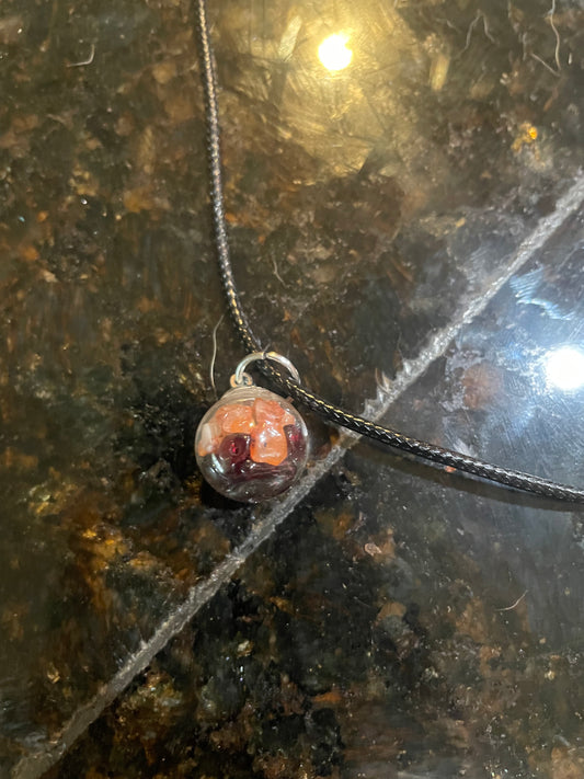 Fire agate and garnet bottle charm