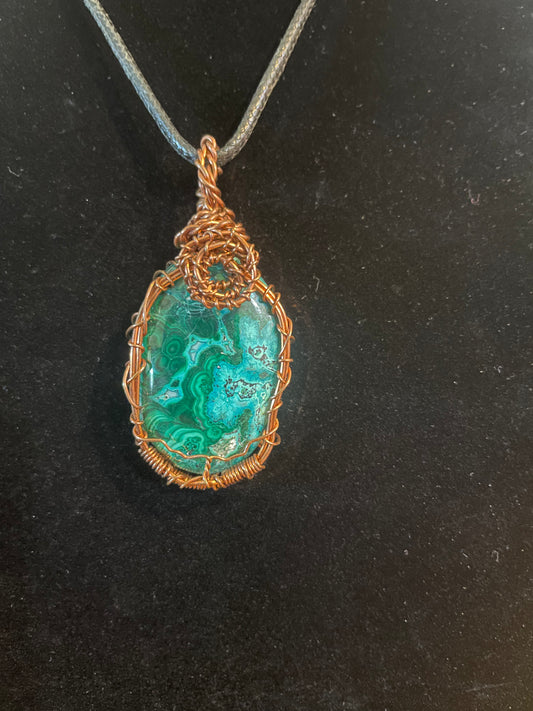 Chrysocolla in malachite pendant (copper)