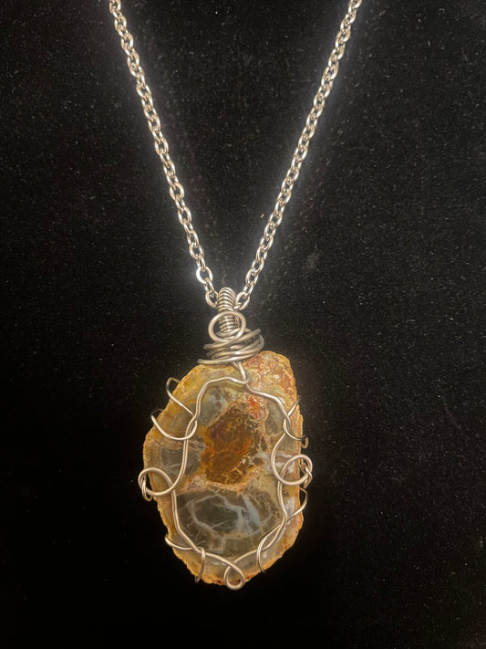 Petrified wood (304STAINLESS STEEL) pendant