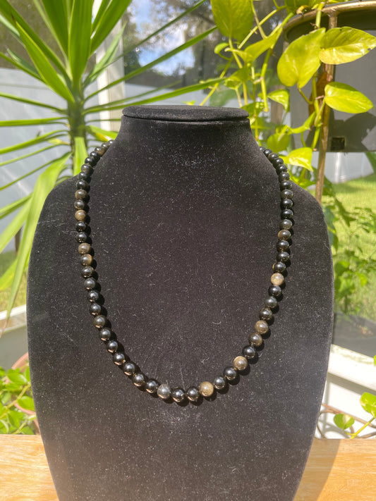 GOLD SHEEN OBSIDIAN NECKLACE 22"