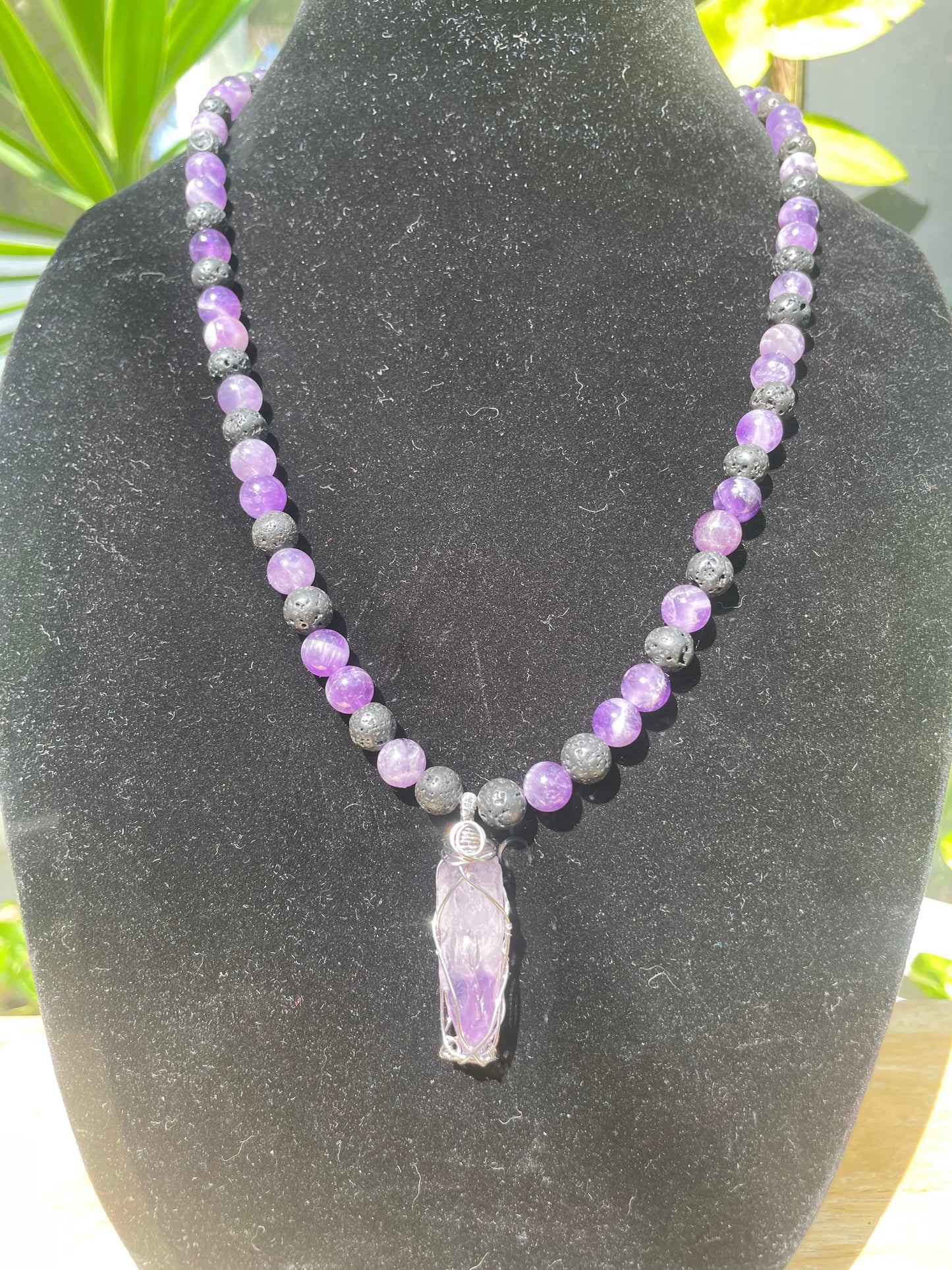 AMETHYST LAVE STONE BEADED NECKLACE 22"