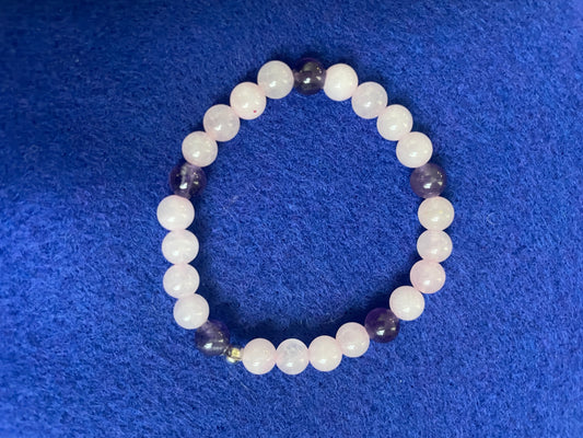 ROSE QUARTZ AND AMETHYST BRACELET 6"