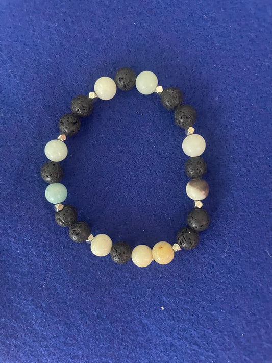 Amazonite and Lava Stone Bracelet 7.5"