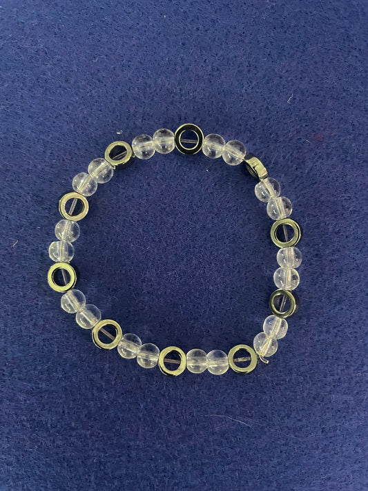 Quartz and Hematite Bracelet 7"