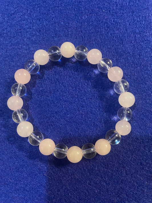 Rose/Clear Quartz Bracelet 7"