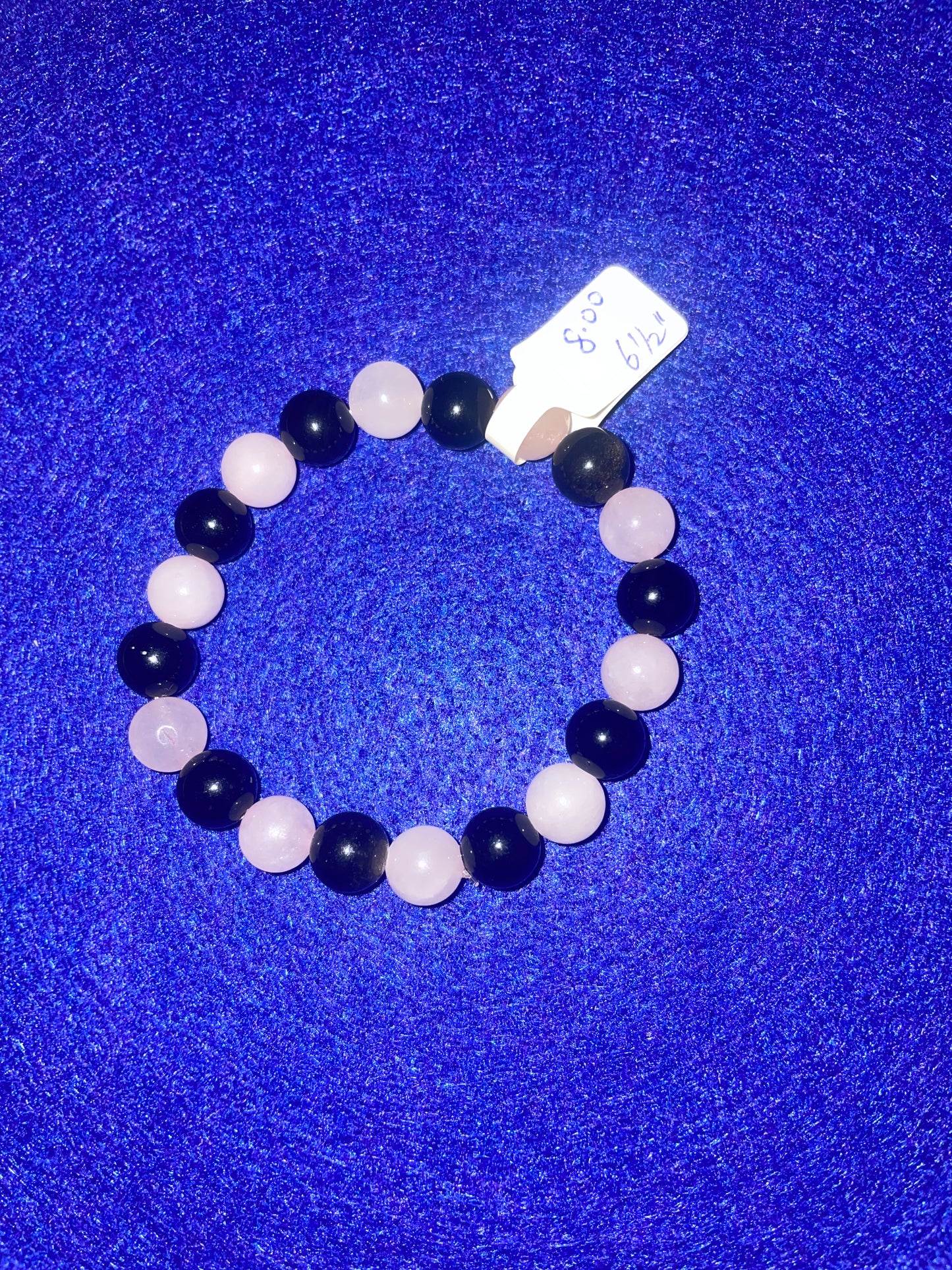 Rose Quartz & Obsidian Bracelet 6.5"